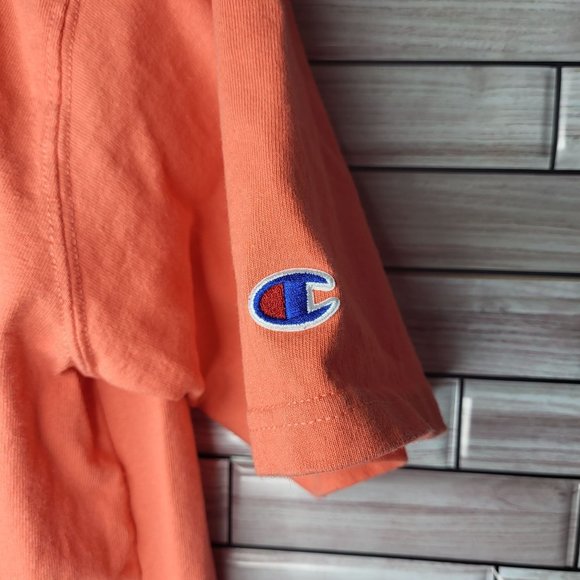 Vintage Look Champion Big C Embroidered Orange T-Shirt Men's Size Large Top - Picture 3 of 12